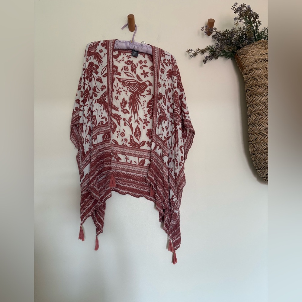 Floral Bird Kimono Cardigan Rayon- one size
